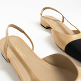 CHANEL Flats Chanel Black Beige Cap Toe Slingback Flats- Size 38.5 -Knockoff
