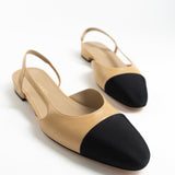 CHANEL Flats Chanel Black Beige Cap Toe Slingback Flats- Size 38.5 -Knockoff
