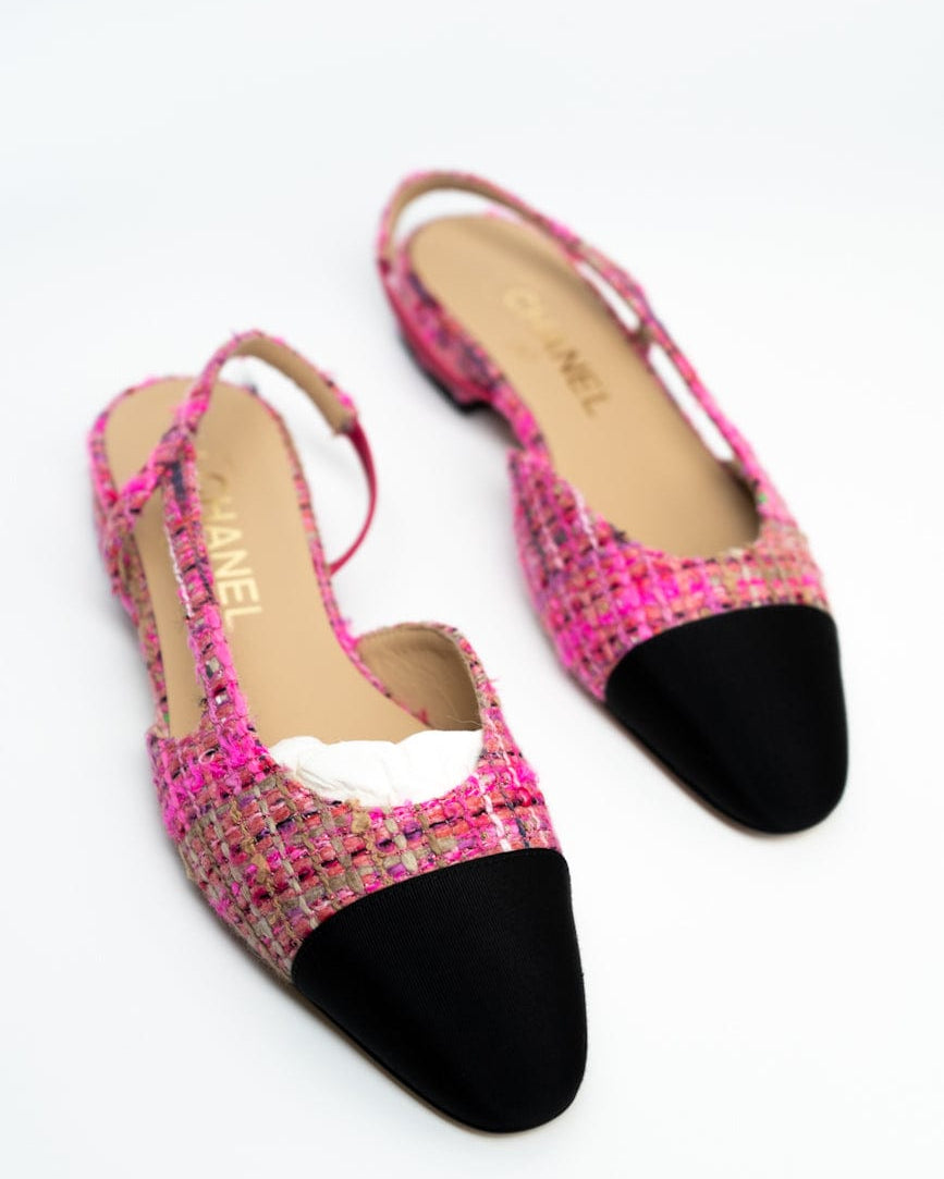 CHANEL Flats Chanel Tweed Slingbacks Size 36/5.5 Pink / Black -Knockoff
