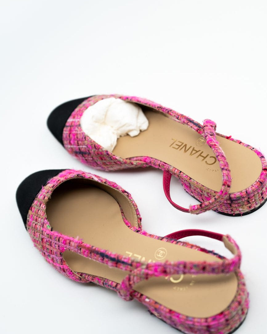 CHANEL Flats Chanel Tweed Slingbacks Size 36/5.5 Pink / Black -Knockoff
