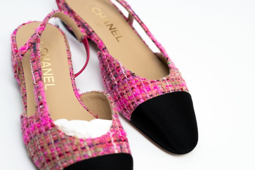 CHANEL Flats Chanel Tweed Slingbacks Size 36/5.5 Pink / Black -Knockoff
