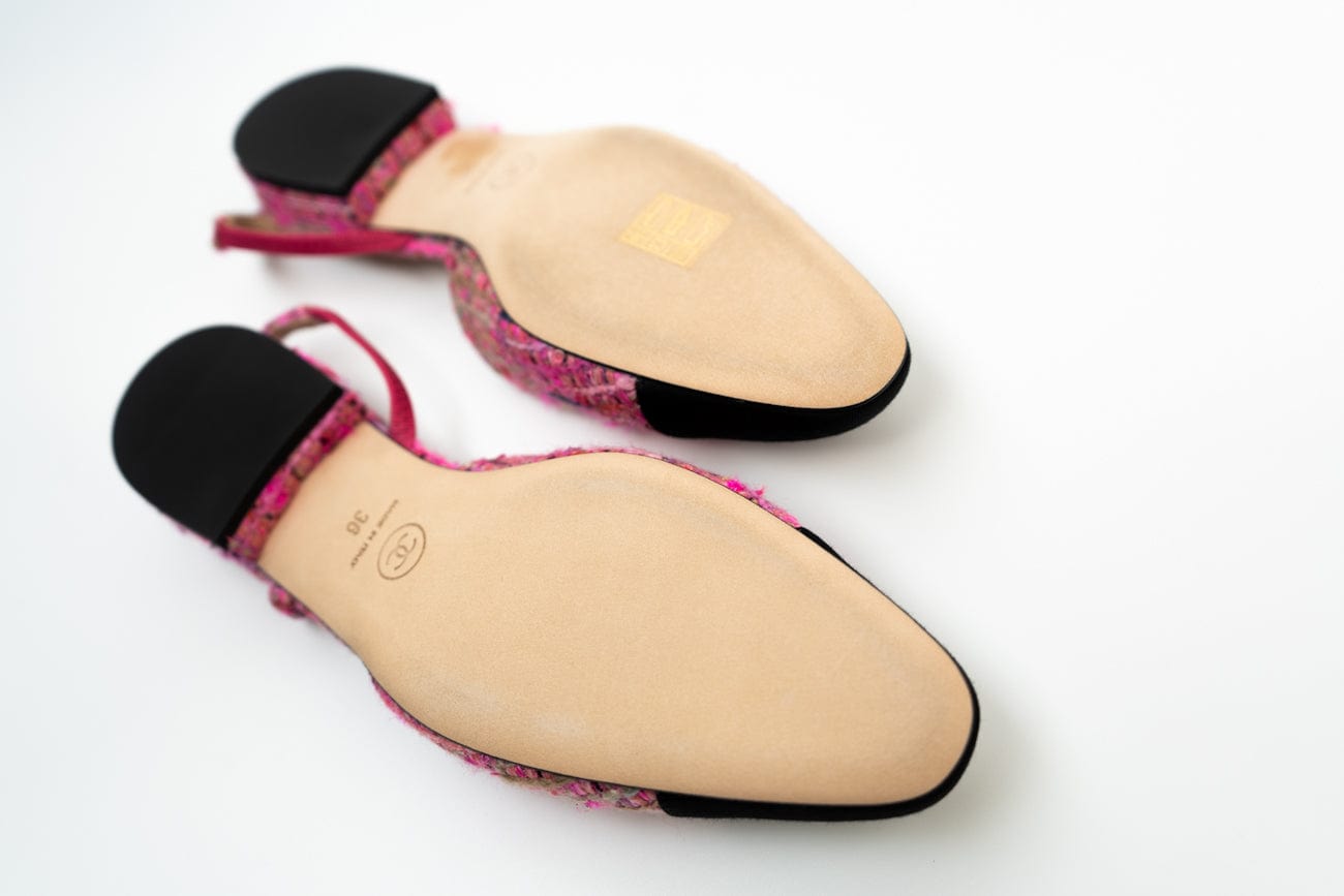 CHANEL Flats Chanel Tweed Slingbacks Size 36/5.5 Pink / Black -Knockoff
