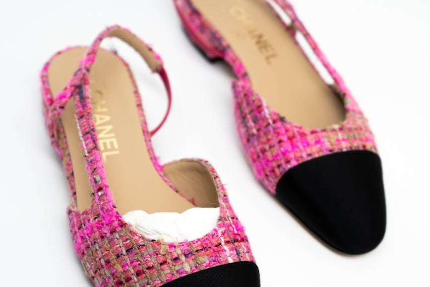 CHANEL Flats Chanel Tweed Slingbacks Size 36/5.5 Pink / Black -Knockoff
