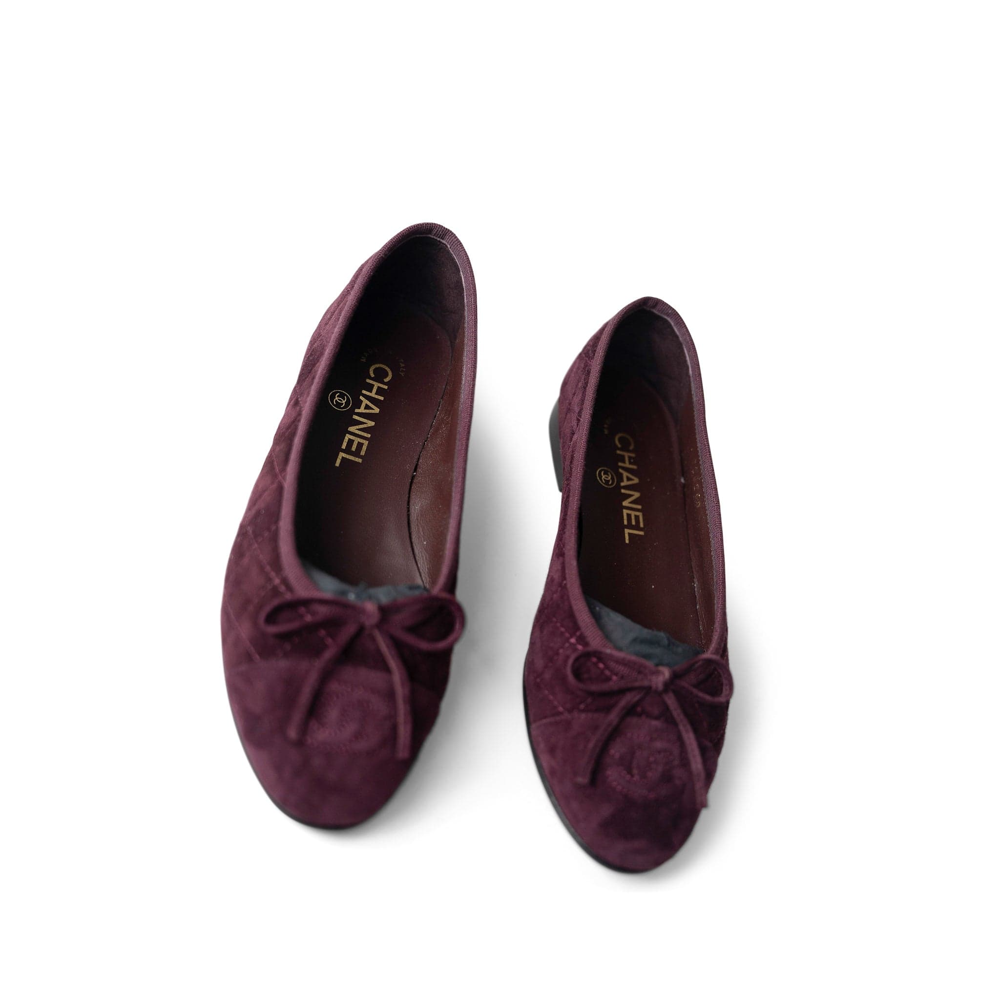 CHANEL Flats Purple 19K CC Suede Ballerina Flats Burgundy 35.5 / 5 -Knockoff
