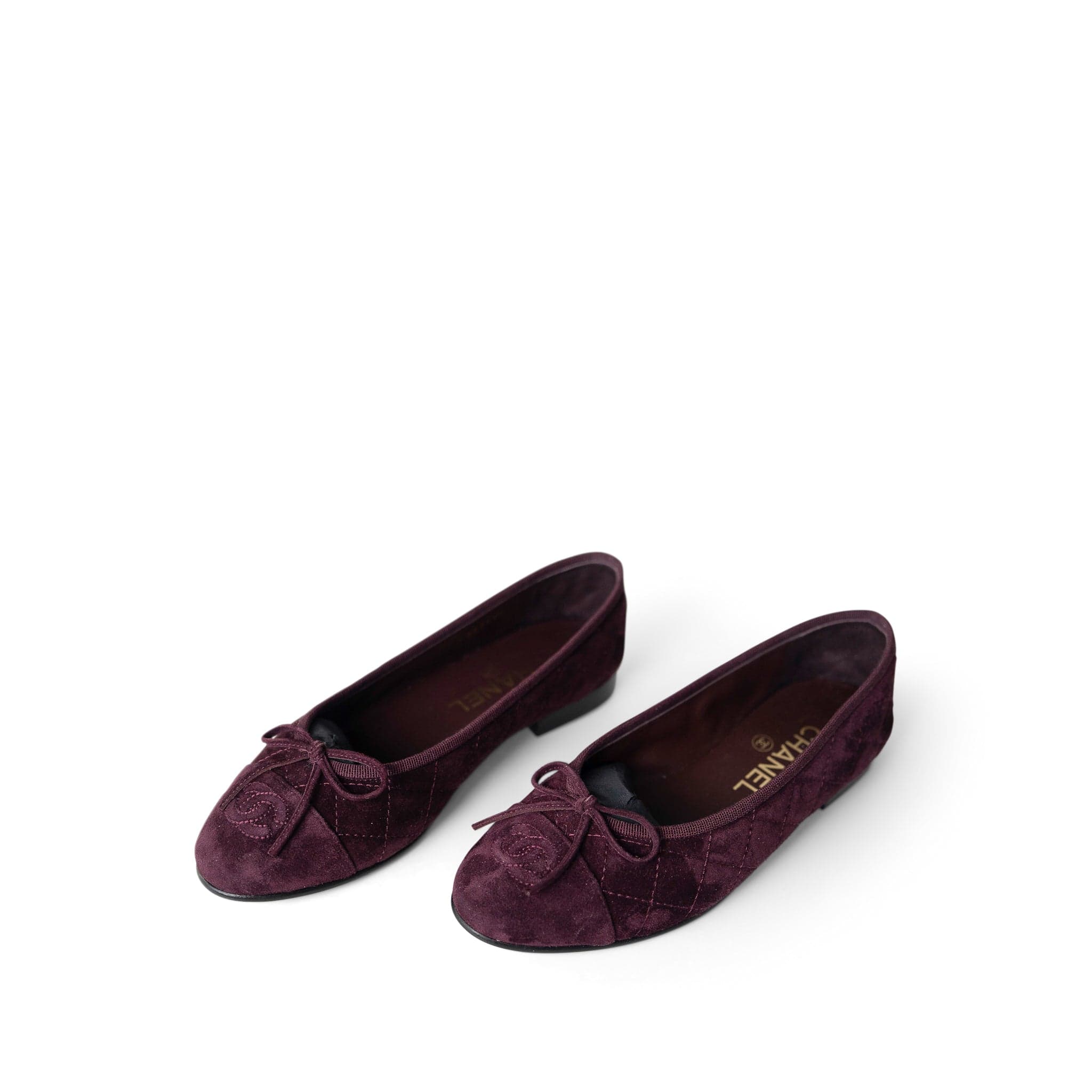 CHANEL Flats Purple 19K CC Suede Ballerina Flats Burgundy 35.5 / 5 -Knockoff
