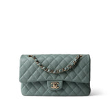 CHANEL Green 22C Dark Green Caviar Quilted Classic Flap Medium Light Gold Hardware -Knockoff
