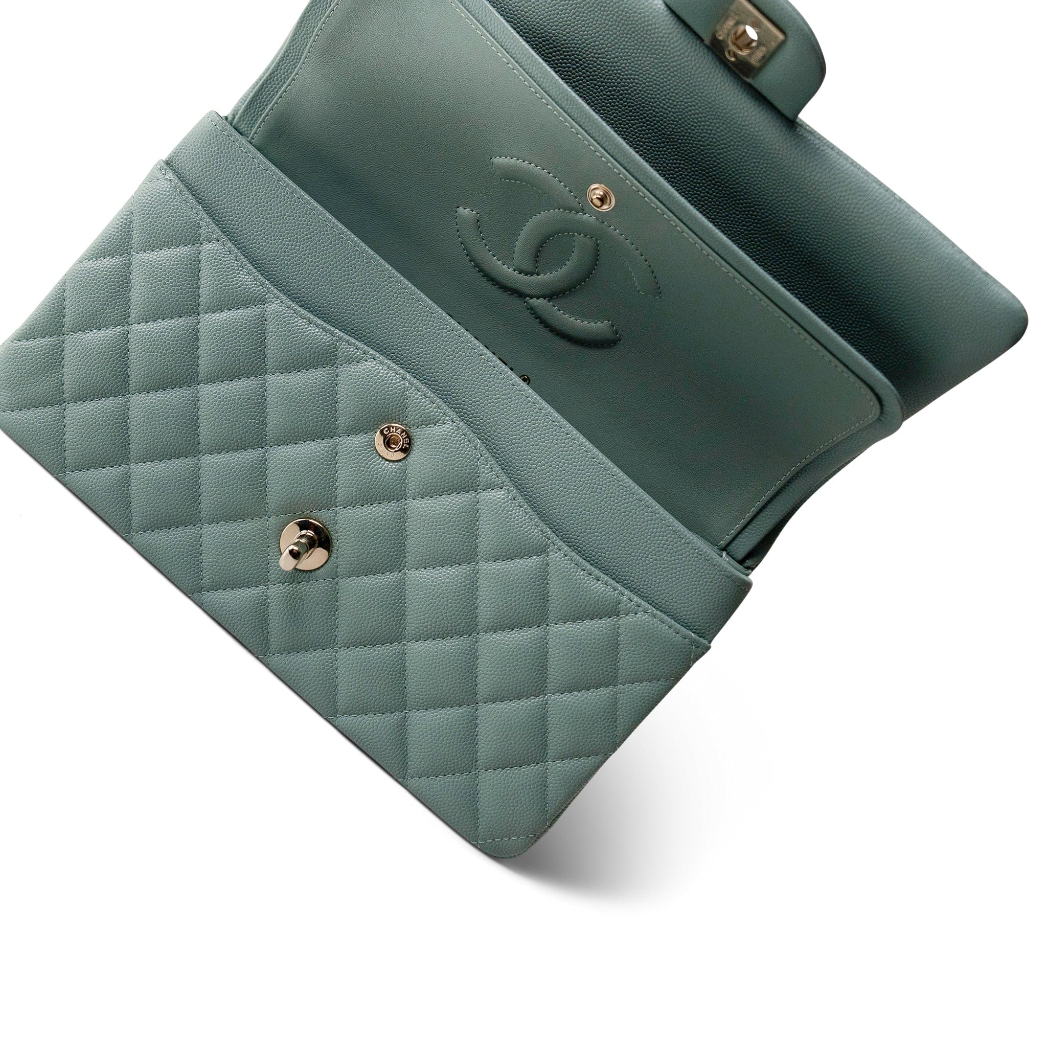 CHANEL Green 22C Dark Green Caviar Quilted Classic Flap Medium Light Gold Hardware -Knockoff
