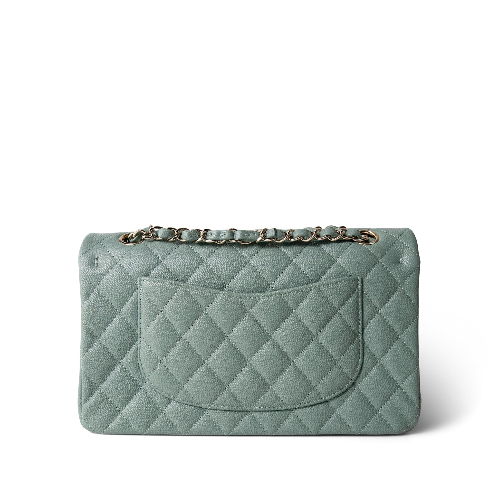 CHANEL Green 22C Dark Green Caviar Quilted Classic Flap Medium Light Gold Hardware -Knockoff
