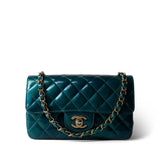 CHANEL Green 23P Multi Tone Green Patent Quilted Mini Rectangular Flap Light Gold Hardware -Knockoff
