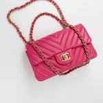 CHANEL Handbag 15s Pink Lambskin Chevron Mini Rectangular Flap Aged Gold Hardware -Knockoff
