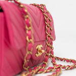 CHANEL Handbag 15s Pink Lambskin Chevron Mini Rectangular Flap Aged Gold Hardware -Knockoff
