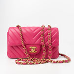 CHANEL Handbag 15s Pink Lambskin Chevron Mini Rectangular Flap Aged Gold Hardware -Knockoff
