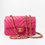 CHANEL Handbag 15s Pink Lambskin Chevron Mini Rectangular Flap Aged Gold Hardware -Knockoff
