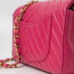 CHANEL Handbag 15s Pink Lambskin Chevron Mini Rectangular Flap Aged Gold Hardware -Knockoff
