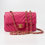 CHANEL Handbag 15s Pink Lambskin Chevron Mini Rectangular Flap Aged Gold Hardware -Knockoff
