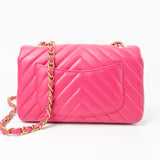 CHANEL Handbag 15s Pink Lambskin Chevron Mini Rectangular Flap Aged Gold Hardware -Knockoff
