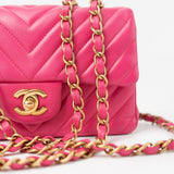 CHANEL Handbag 15s Pink Lambskin Chevron Mini Rectangular Flap Aged Gold Hardware -Knockoff
