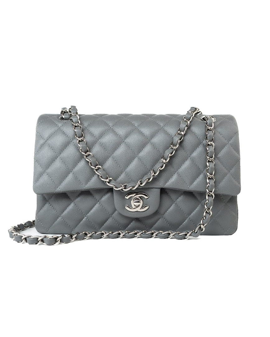 CHANEL Handbag 17B Grey Caviar Quilted Classic Flap Medium Silver Hardware -Knockoff
