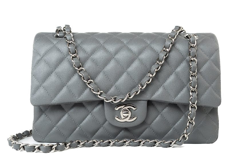 CHANEL Handbag 17B Grey Caviar Quilted Classic Flap Medium Silver Hardware -Knockoff
