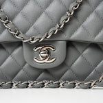 CHANEL Handbag 17B Grey Caviar Quilted Classic Flap Medium Silver Hardware -Knockoff
