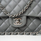 CHANEL Handbag 17B Grey Caviar Quilted Classic Flap Medium Silver Hardware -Knockoff
