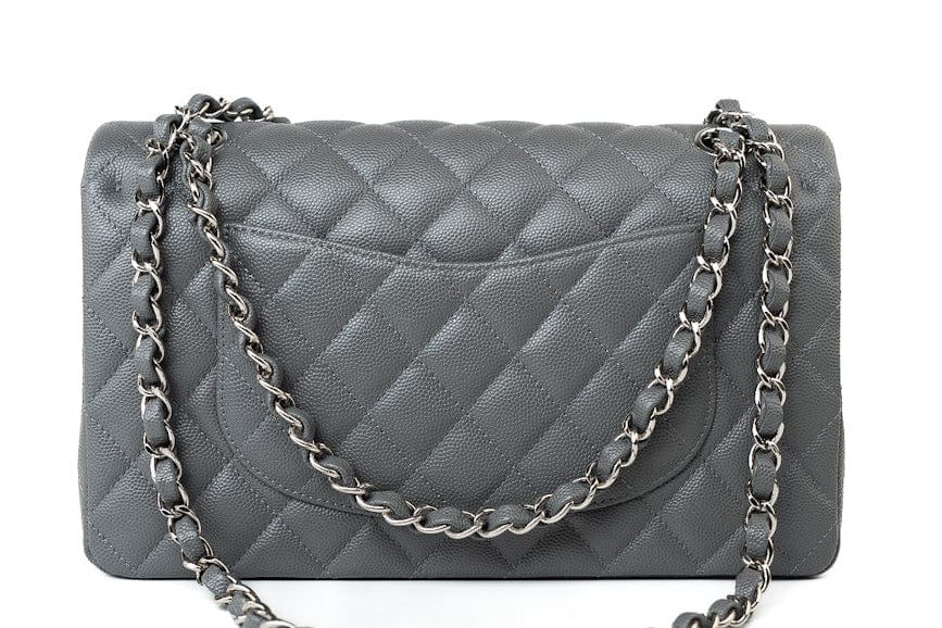 CHANEL Handbag 17B Grey Caviar Quilted Classic Flap Medium Silver Hardware -Knockoff
