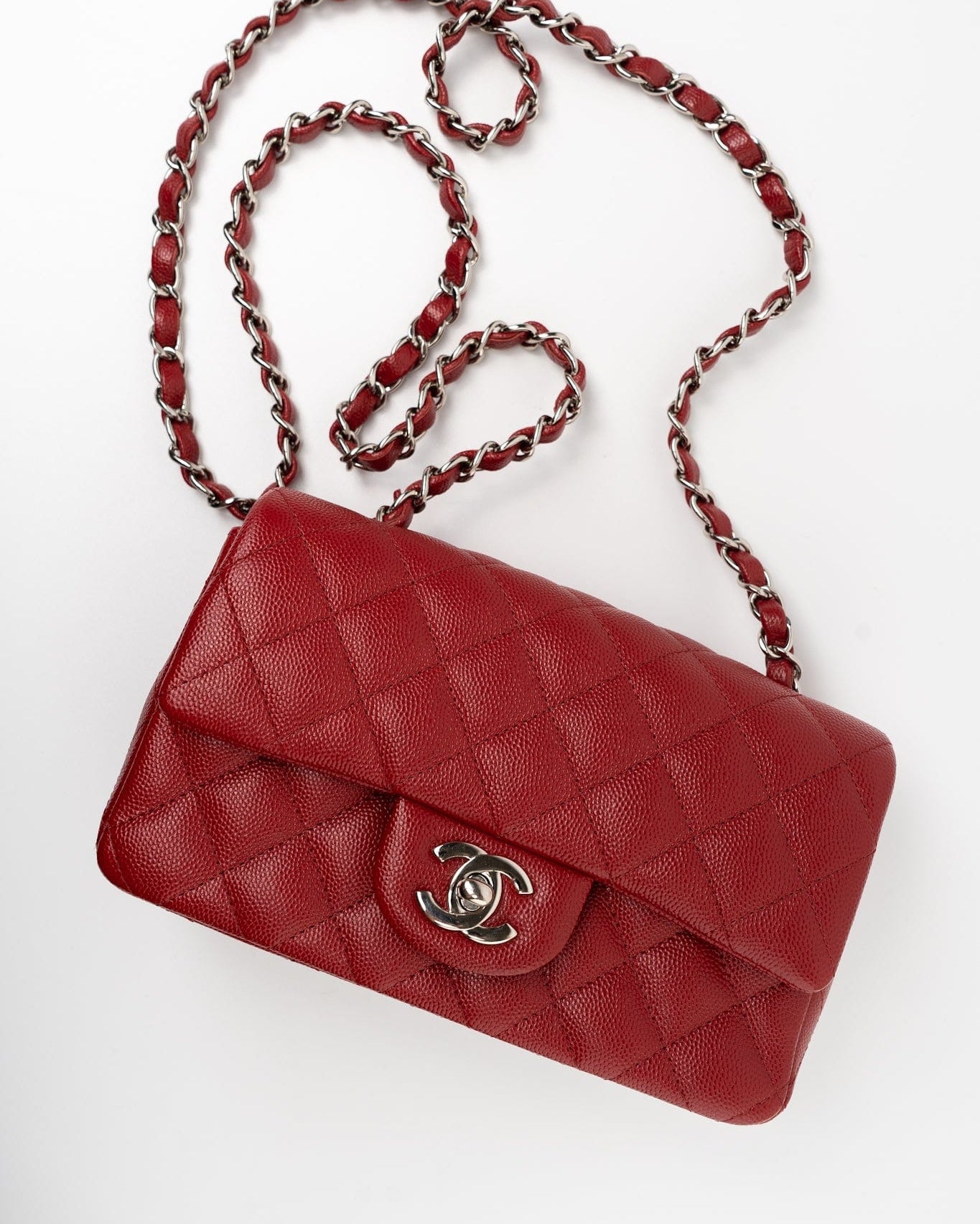 CHANEL Handbag 17B Mini Rectangular Red Caviar Quilted Flap Silver Hardware’s -Knockoff
