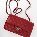 CHANEL Handbag 17B Mini Rectangular Red Caviar Quilted Flap Silver Hardware’s -Knockoff
