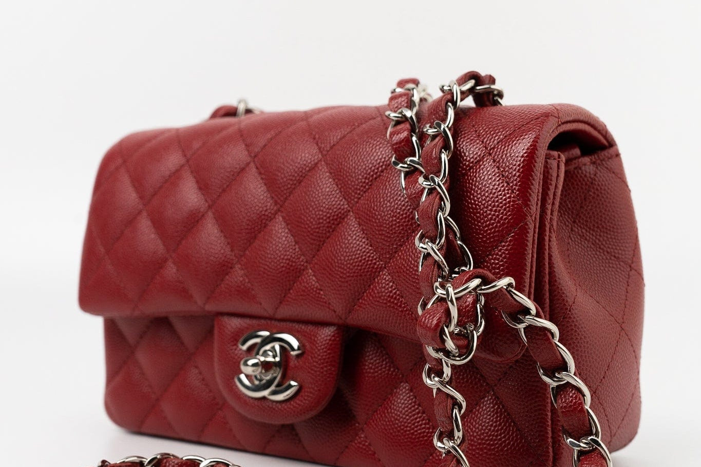 CHANEL Handbag 17B Mini Rectangular Red Caviar Quilted Flap Silver Hardware’s -Knockoff
