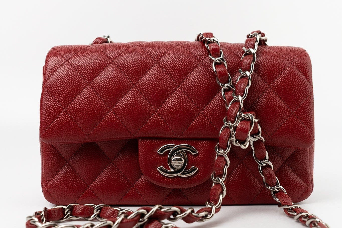 CHANEL Handbag 17B Mini Rectangular Red Caviar Quilted Flap Silver Hardware’s -Knockoff
