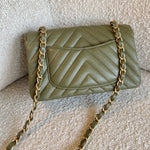 Chanel Handbag 17C Khaki Green Chevron Calfskin Mini Rectangular Flap Brushed GHW -Knockoff
