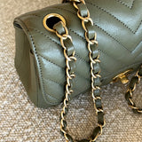 Chanel Handbag 17C Khaki Green Chevron Calfskin Mini Rectangular Flap Brushed GHW -Knockoff
