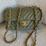 Chanel Handbag 17C Khaki Green Chevron Calfskin Mini Rectangular Flap Brushed GHW -Knockoff
