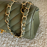 Chanel Handbag 17C Khaki Green Chevron Calfskin Mini Rectangular Flap Brushed GHW -Knockoff
