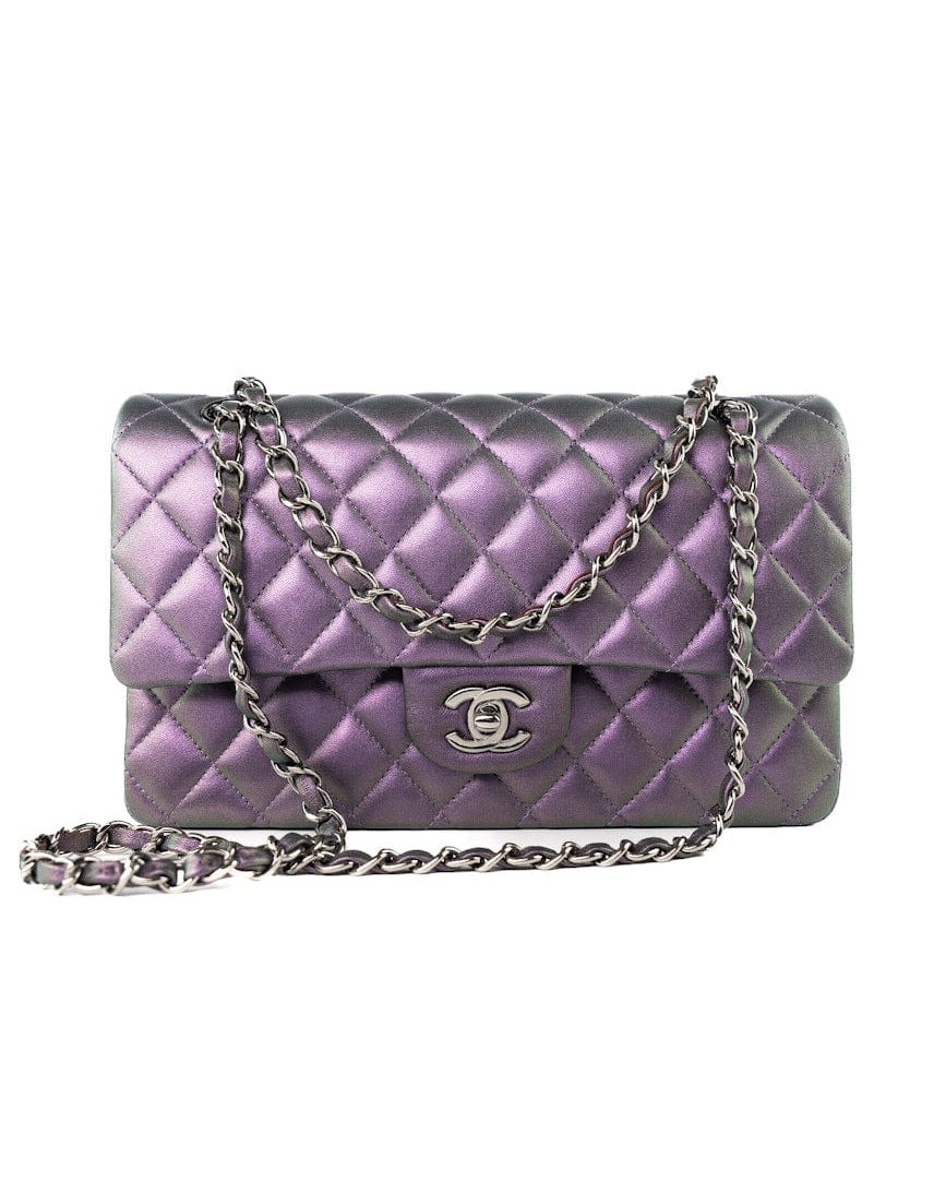 CHANEL Handbag 17S Purple Iridescent Lambskin Quilted Classic Flap Medium -Knockoff
