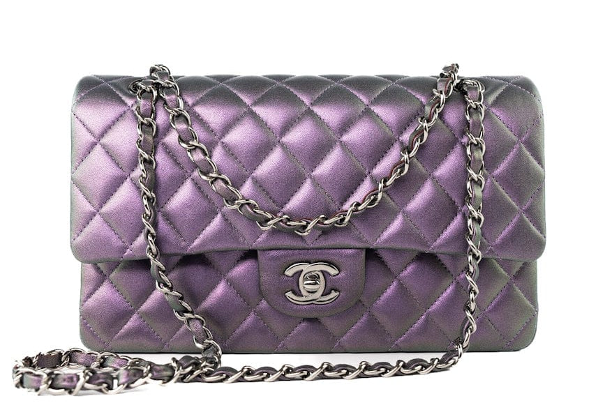 CHANEL Handbag 17S Purple Iridescent Lambskin Quilted Classic Flap Medium -Knockoff
