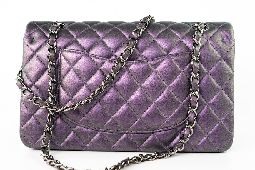 CHANEL Handbag 17S Purple Iridescent Lambskin Quilted Classic Flap Medium -Knockoff
