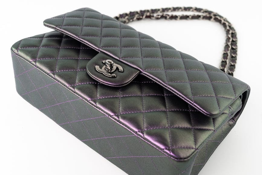 CHANEL Handbag 17S Purple Iridescent Lambskin Quilted Classic Flap Medium -Knockoff
