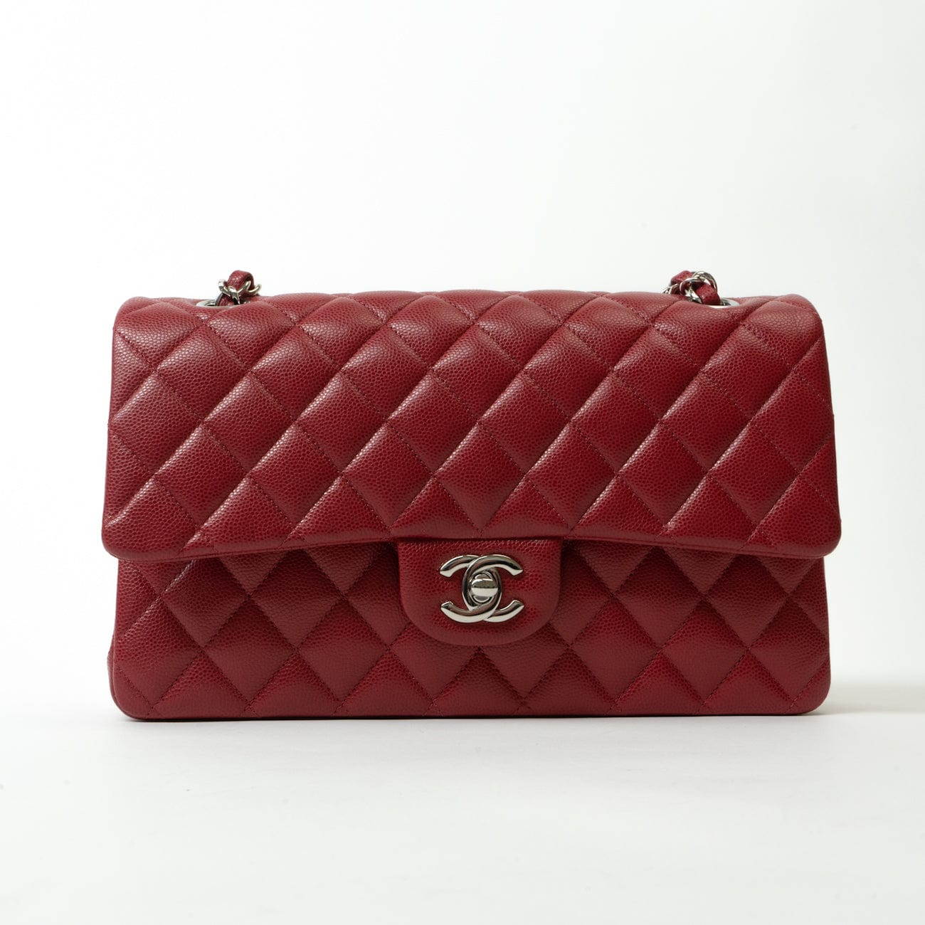 CHANEL Handbag 18B Raspberry Red Caviar Quilted Classic Flap Medium Silver Hardware -Knockoff
