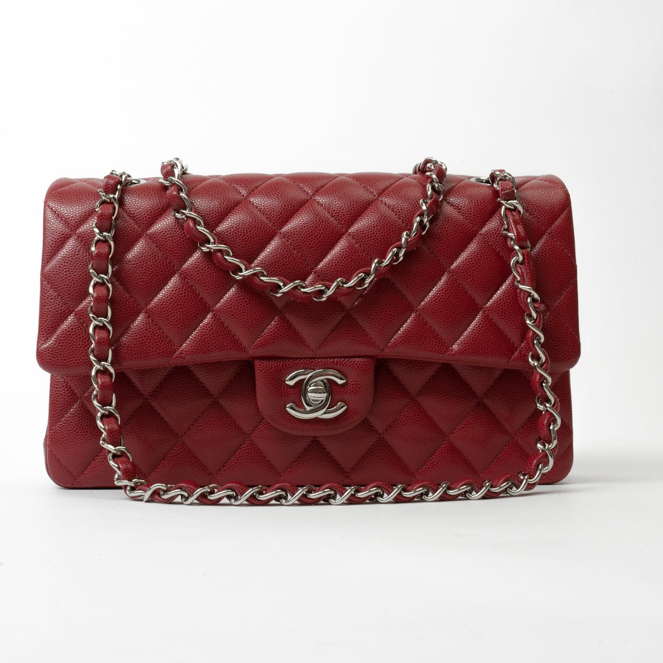 CHANEL Handbag 18B Raspberry Red Caviar Quilted Classic Flap Medium Silver Hardware -Knockoff
