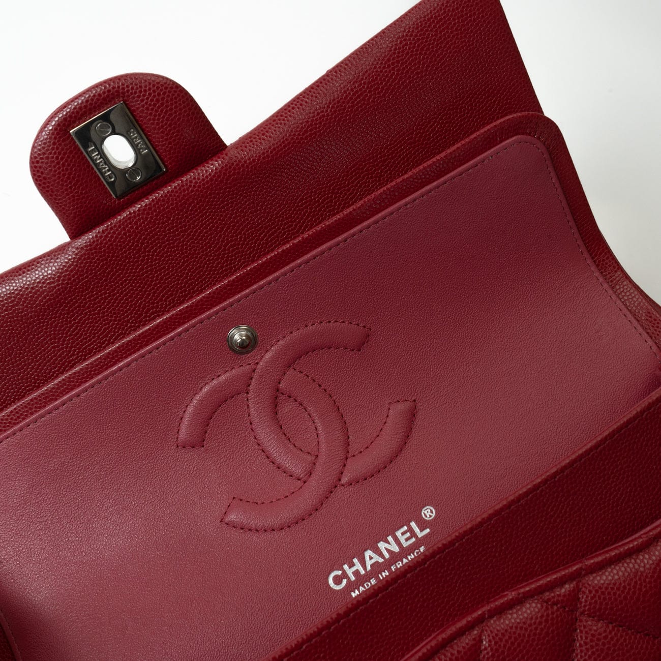 CHANEL Handbag 18B Raspberry Red Caviar Quilted Classic Flap Medium Silver Hardware -Knockoff
