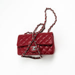 CHANEL Handbag 18B Raspberry Red Caviar Quilted Mini Rectangular Single Flap with Silver Hardware -Knockoff
