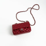 CHANEL Handbag 18B Raspberry Red Caviar Quilted Mini Rectangular Single Flap with Silver Hardware -Knockoff
