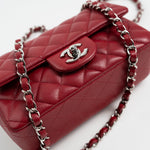 CHANEL Handbag 18B Raspberry Red Caviar Quilted Mini Rectangular Single Flap with Silver Hardware -Knockoff
