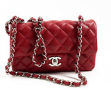 CHANEL Handbag 18B Raspberry Red Caviar Quilted Mini Rectangular Single Flap with Silver Hardware -Knockoff
