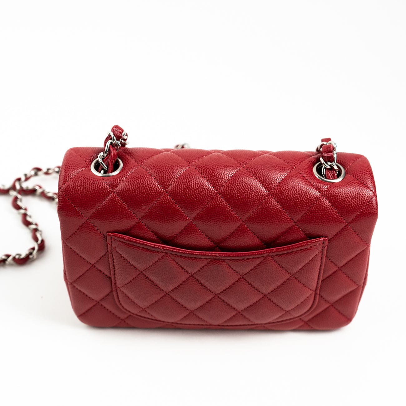 CHANEL Handbag 18B Raspberry Red Caviar Quilted Mini Rectangular Single Flap with Silver Hardware -Knockoff
