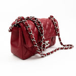 CHANEL Handbag 18B Raspberry Red Caviar Quilted Mini Rectangular Single Flap with Silver Hardware -Knockoff
