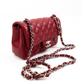 CHANEL Handbag 18B Raspberry Red Caviar Quilted Mini Rectangular Single Flap with Silver Hardware -Knockoff
