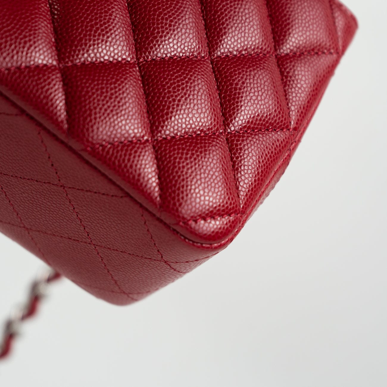 CHANEL Handbag 18B Raspberry Red Caviar Quilted Mini Rectangular Single Flap with Silver Hardware -Knockoff
