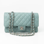 CHANEL Handbag 18C Light Blue Caviar Quilted Medium Classic Flap Edge Stitching Silver Hardware -Knockoff
